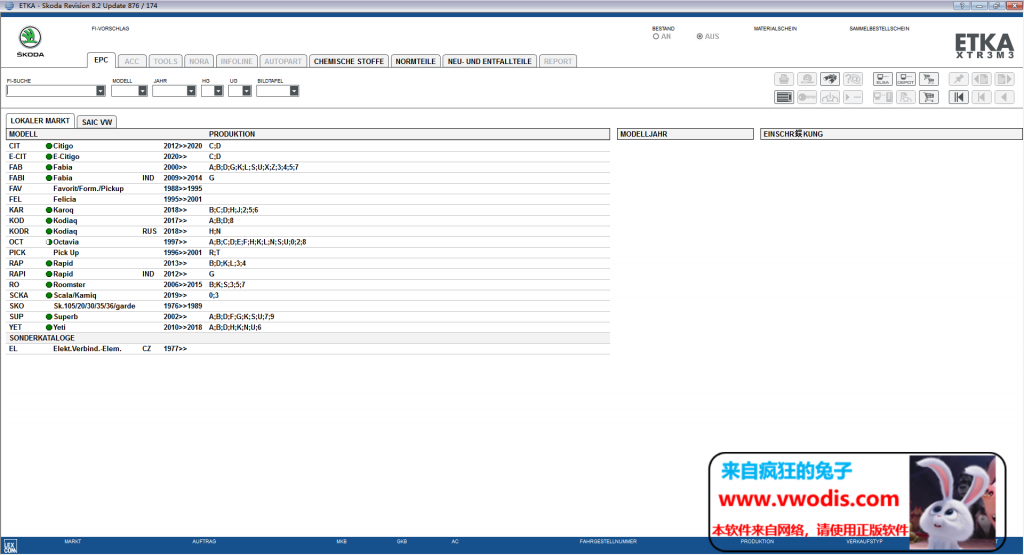 大众/奥迪/斯柯达/西雅特备件查询 ETKA8.2最新版本