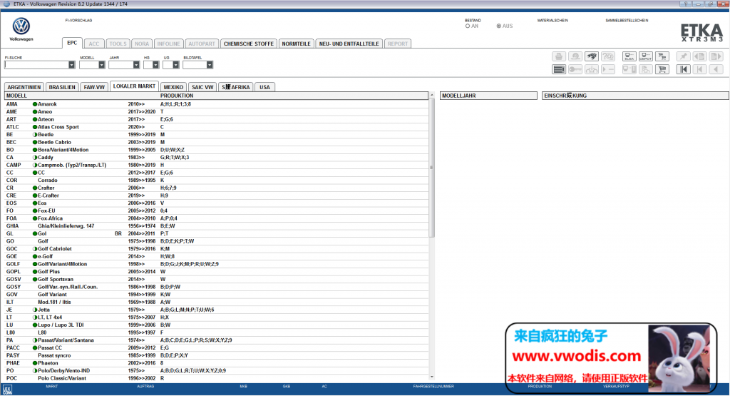 大众/奥迪/斯柯达/西雅特备件查询 ETKA8.2最新版本
