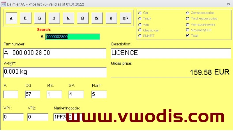 【软件】Mercedes AG Price List PL76 01.2022 (Hand Made)