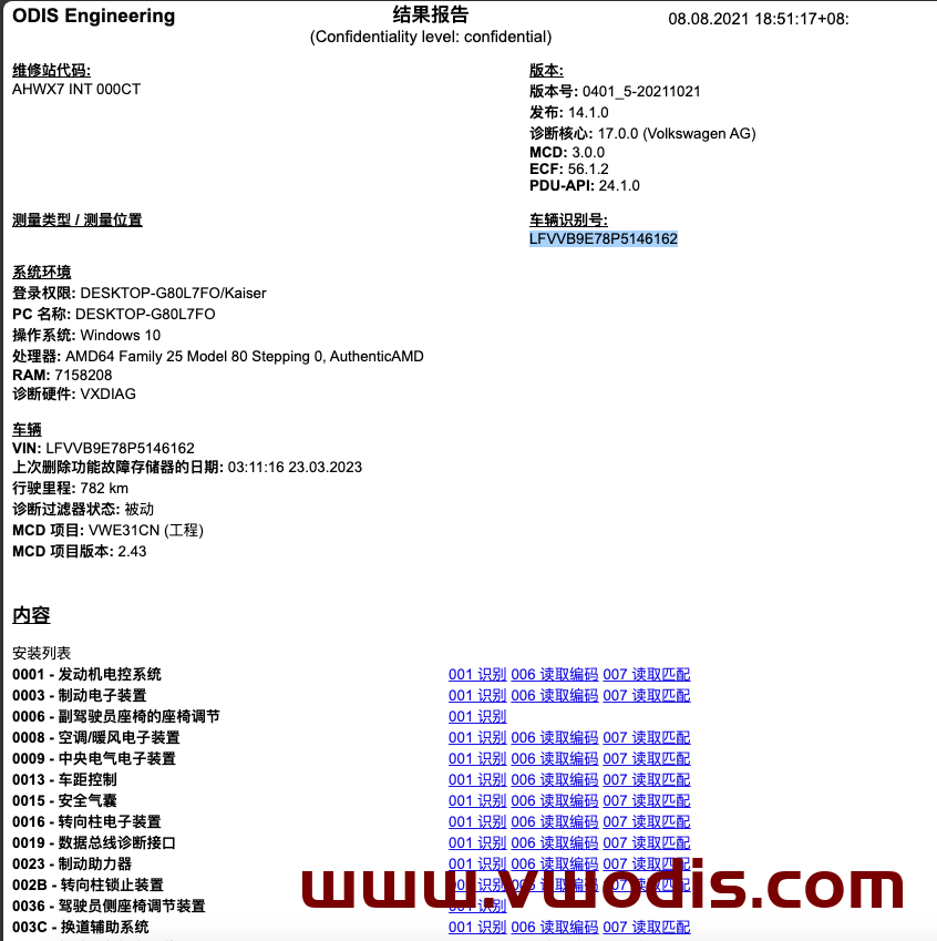 【Report】Volkswagen【vwodis】Volkswagen FAW SVW ID6 Diagnostic Report LFVVB9E78P5146162