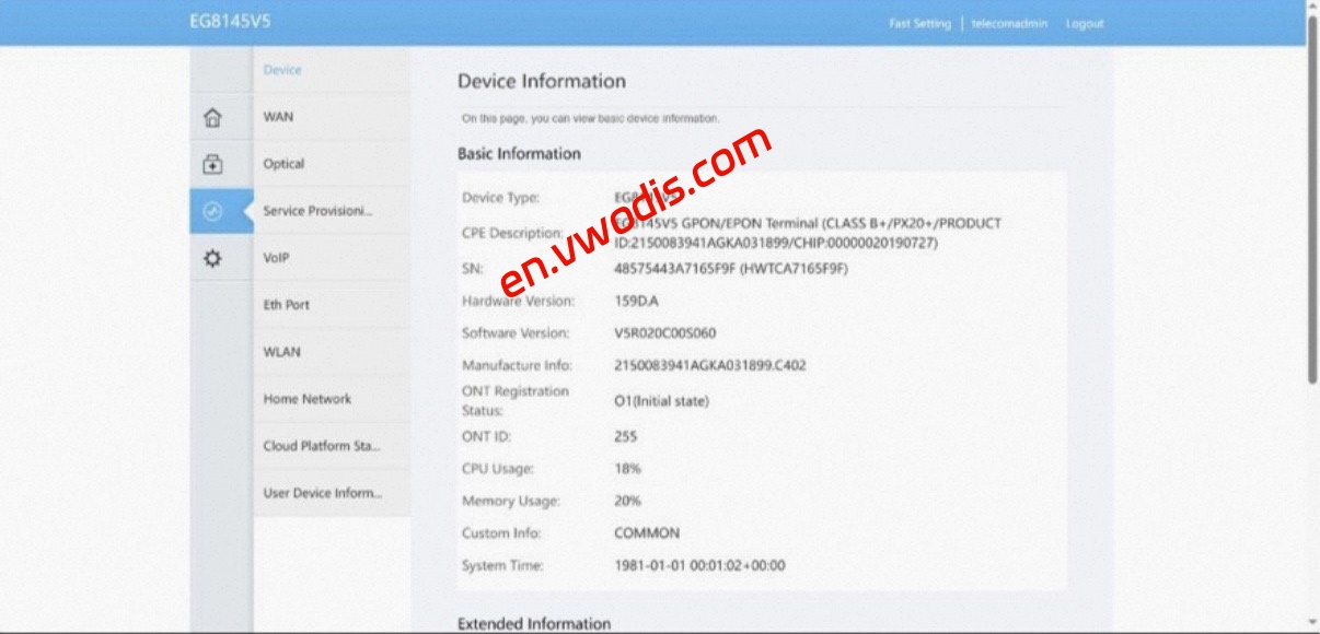 【Firmware】HUAWEI Optical Modem EG8145V5 V5R020C00S060 English Language Firmware