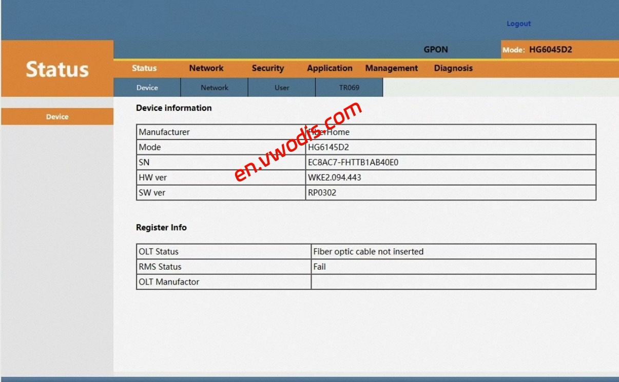 【Firmware】FiberHome Optical Modem HG6145D2 GPON EN Language Firmware