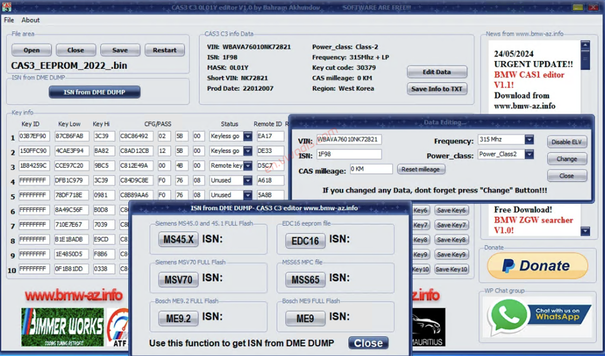 【Software】BMW CAS-3 C3 0L01Y editor V1.0