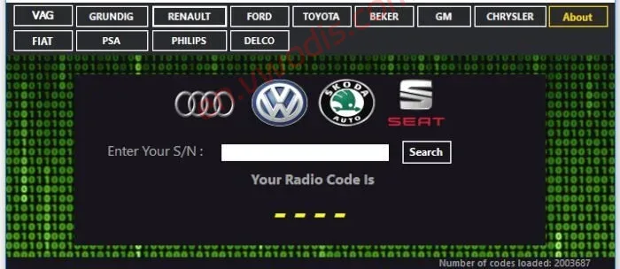【Software】Radio code generator 2024 VAG, Renault Dacia, Ford, Toyota