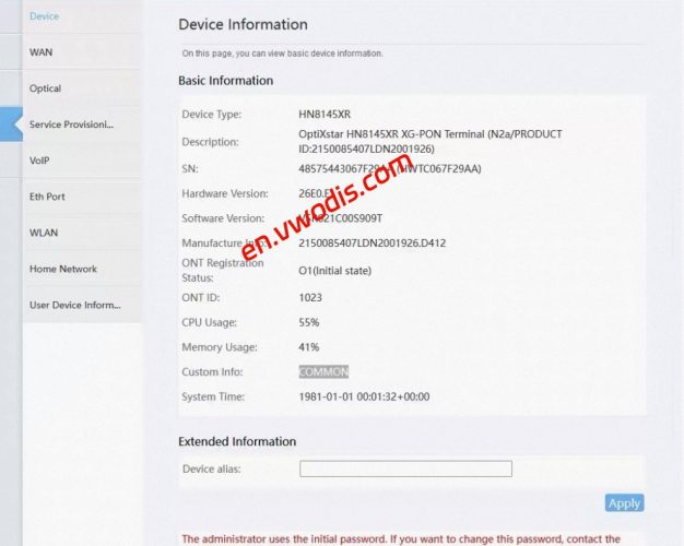 【Firmware】Huawei Optical Modem HN8145XR V5R021C005909T English Language Firmware