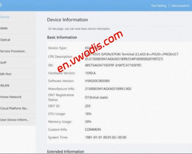 【Firmware】HUAWEI Optical Modem EG8145V5 V5R020C00S060 English Language Firmware